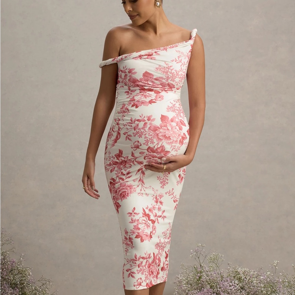 Club L London Pink Floral One Shoulder Dress